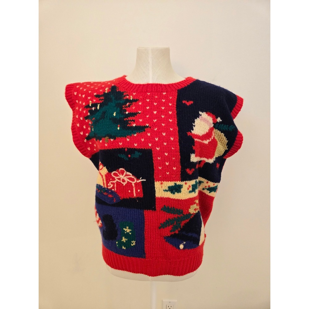 Vintage Deans of Scotland Triminghams Wool Christmas Sweater Vest Red Large